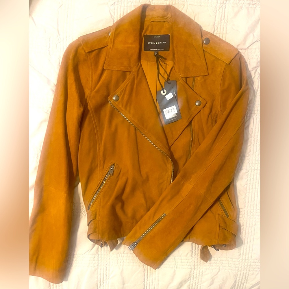 Lucky Brand brown suede moto jacket.
